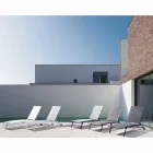 Szezlong zewnętrzny z materiału tekstylnego i aluminium na kółkach, 4 sztuki - Babilonia Viadurini