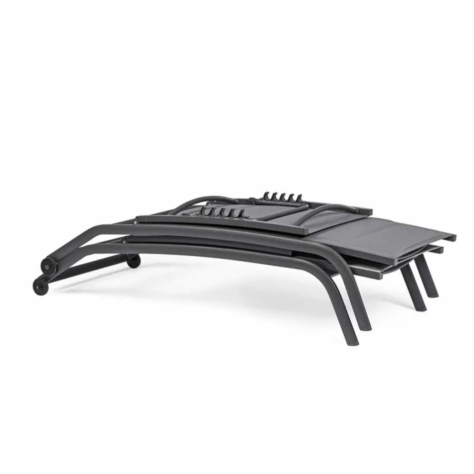 Szezlong zewnętrzny z materiału tekstylnego i aluminium na kółkach, 4 sztuki - Babilonia Viadurini