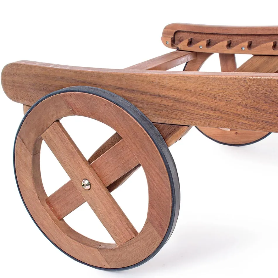 Drewniany szezlong ogrodowy z designerskimi kółkami do użytku na zewnątrz - Roxen Viadurini