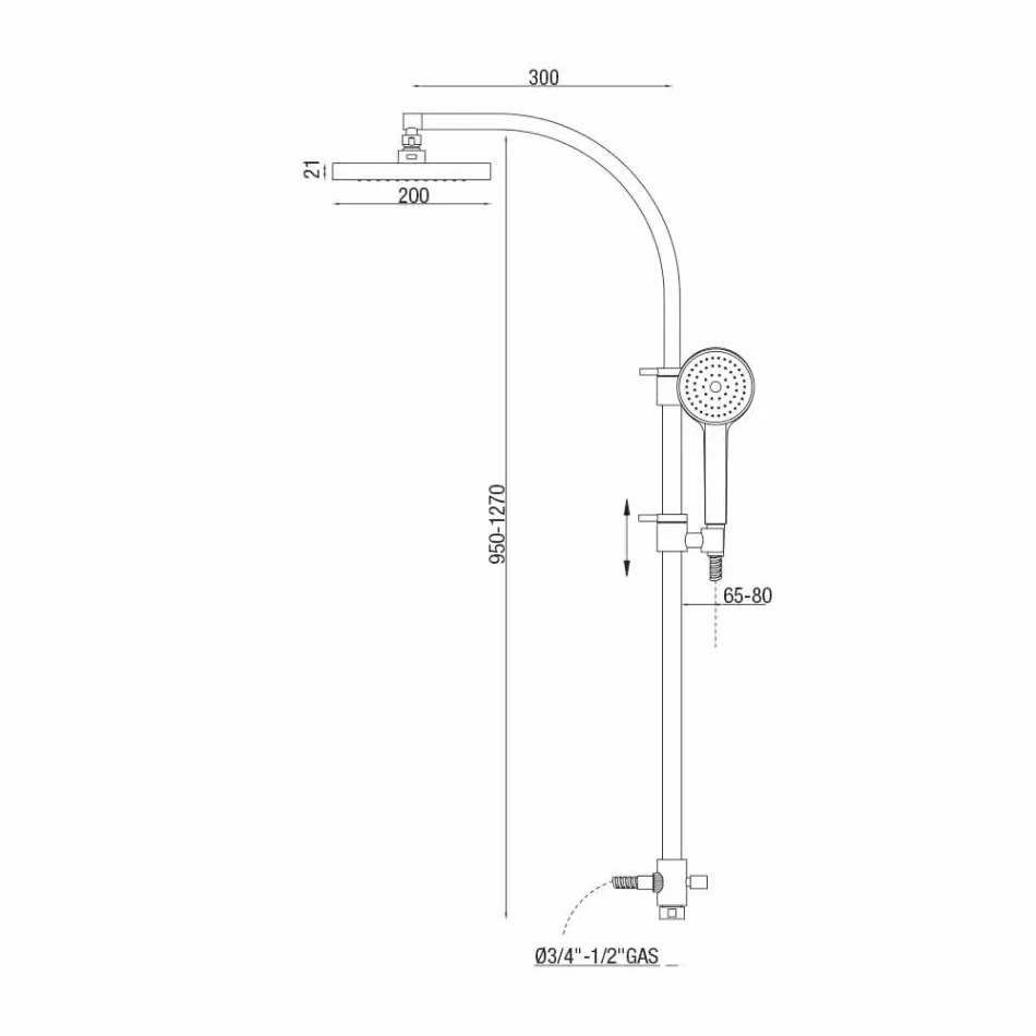 Kolumna prysznicowa z przełącznikiem i kwadratową głowicą prysznicową Made in Italy - srebrna Viadurini
