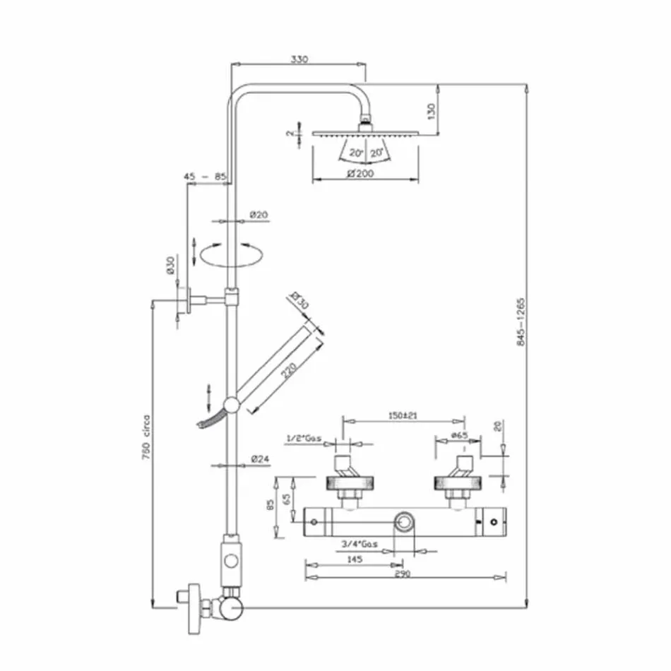 Kolumna prysznicowa z ultracienką stalową głowicą prysznicową Made in Italy - Studio Viadurini