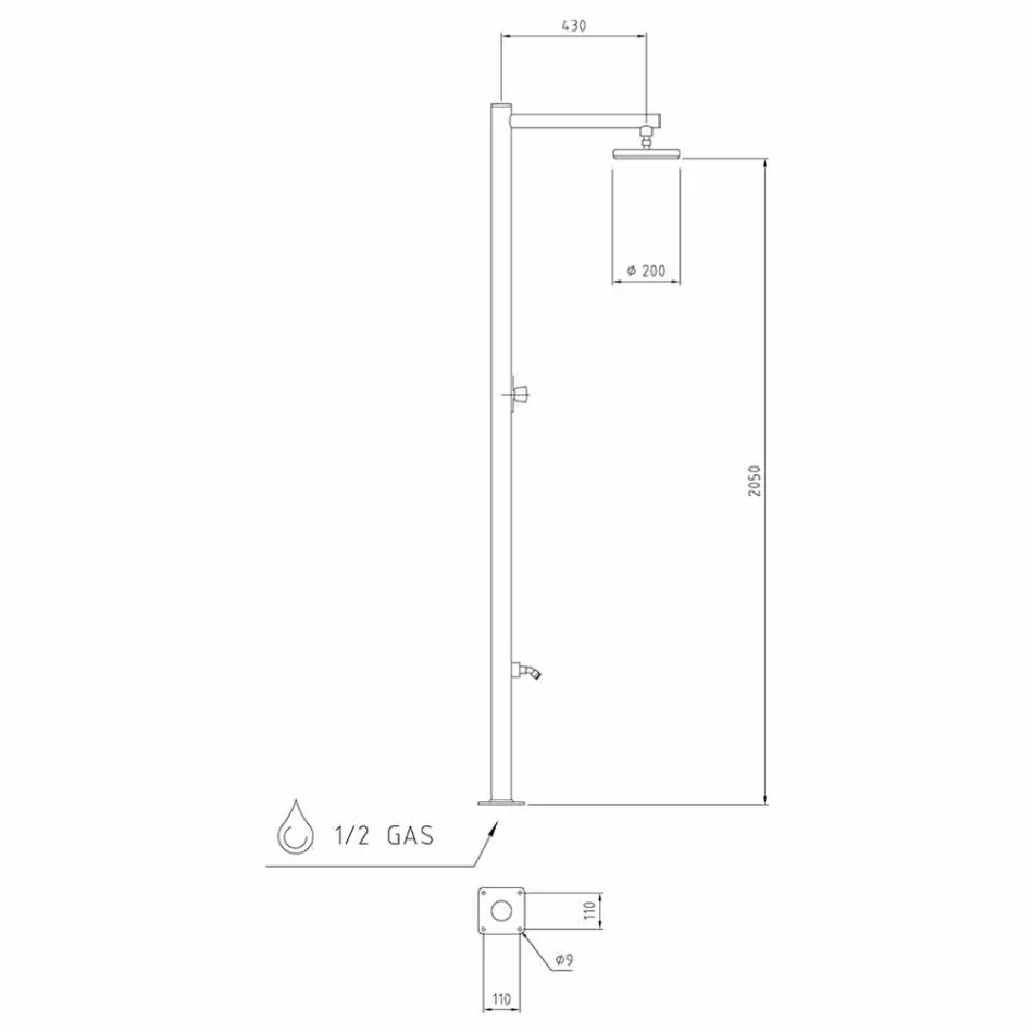 Kolumna prysznicowa ogrodowa z chromowanej stali nierdzewnej Made in Italy - Modeo Viadurini