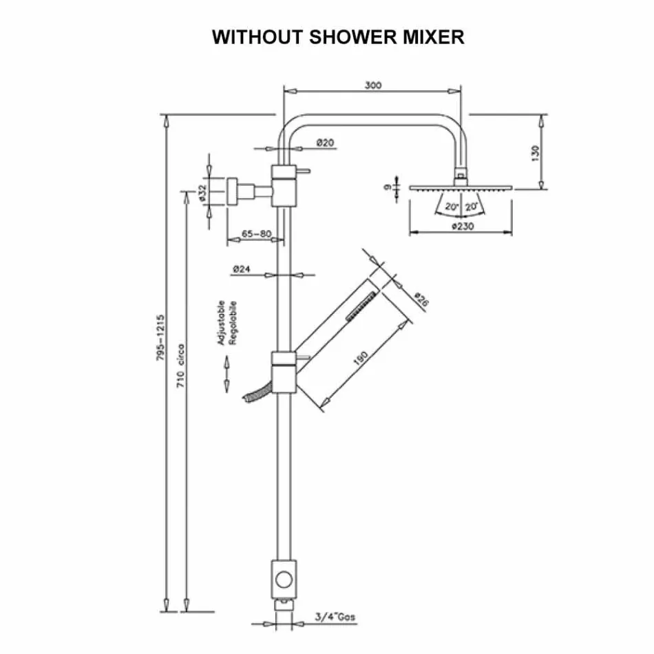 Mosiężna kolumna prysznicowa z prysznicem ABS i głowicą prysznicową Made in Italy - okap Viadurini