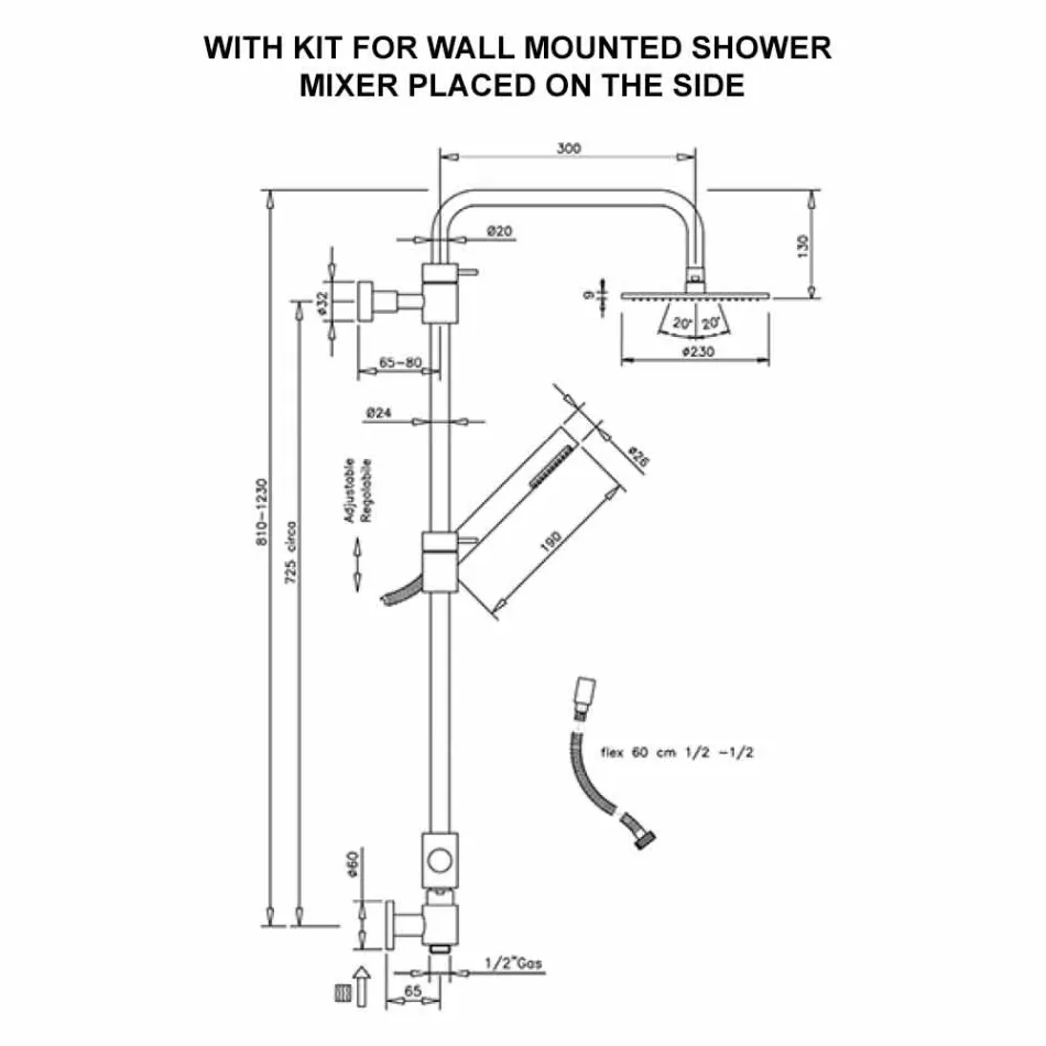 Mosiężna kolumna prysznicowa z prysznicem ABS i głowicą prysznicową Made in Italy - okap Viadurini