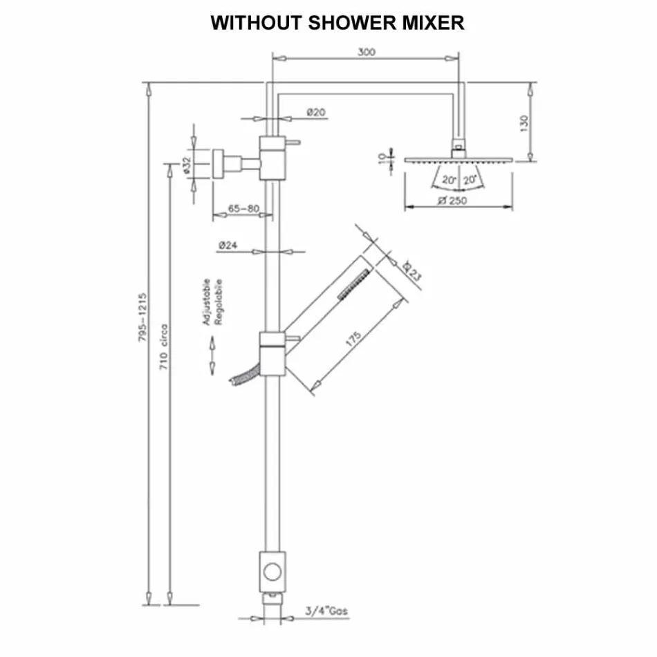 Mosiężna kolumna prysznicowa z kwadratową stalową głowicą prysznicową Made in Italy - Lipari Viadurini