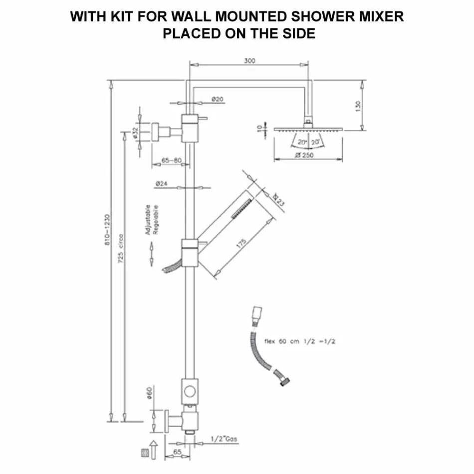 Mosiężna kolumna prysznicowa z kwadratową stalową głowicą prysznicową Made in Italy - Lipari Viadurini