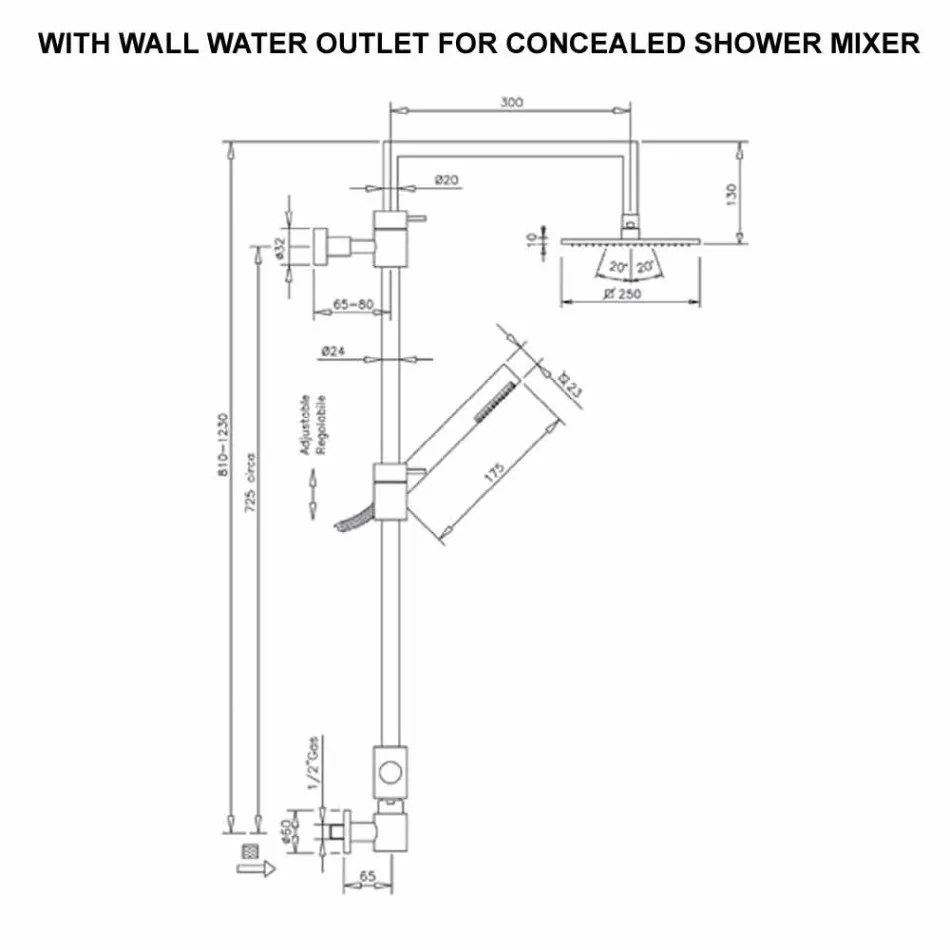 Mosiężna kolumna prysznicowa z kwadratową stalową głowicą prysznicową Made in Italy - Lipari Viadurini