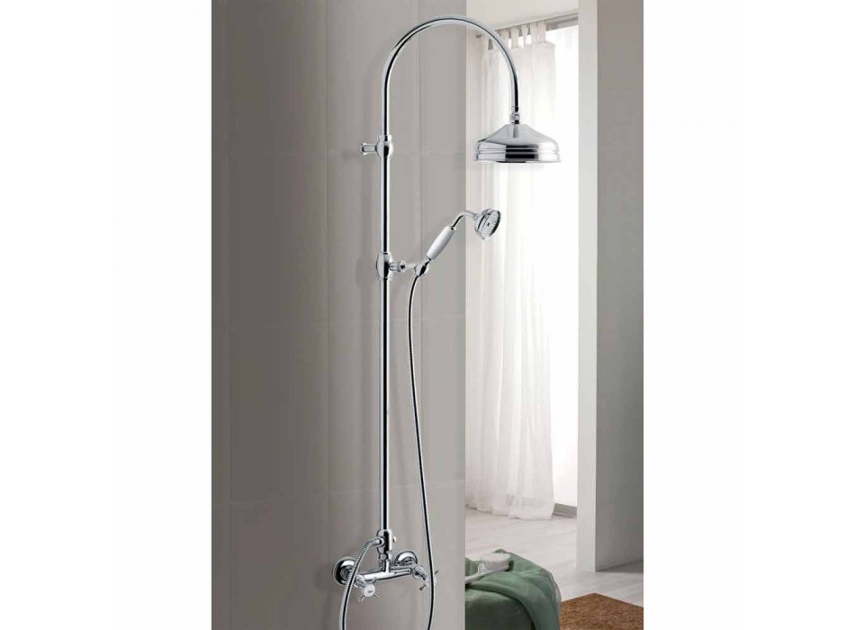 Mosiężna kolumna prysznicowa z okrągłą głowicą prysznicową i prysznicem ręcznym Made in Italy - Brillo Viadurini