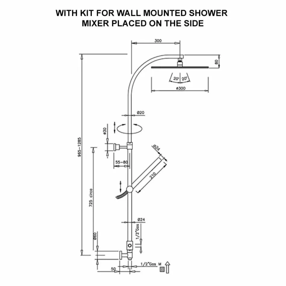 Mosiężna kolumna prysznicowa z okrągłą stalową głowicą prysznicową Made in Italy - Kennedy Viadurini