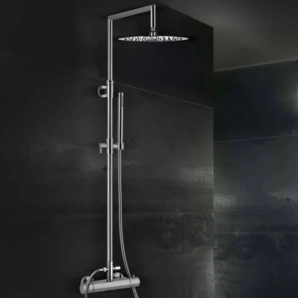 Mosiężna kolumna prysznicowa z okrągłą ultracienką głowicą prysznicową Made in Italy - Merio Viadurini