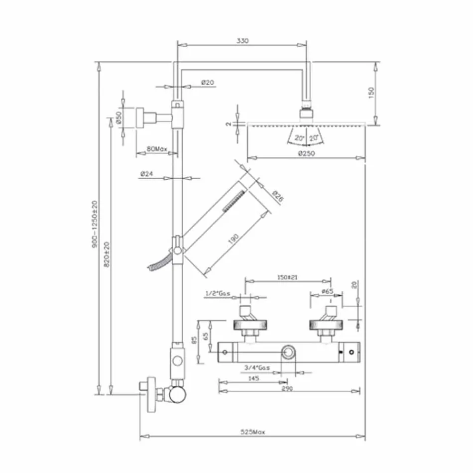 Mosiężna kolumna prysznicowa z okrągłą ultracienką głowicą prysznicową Made in Italy - Merio Viadurini