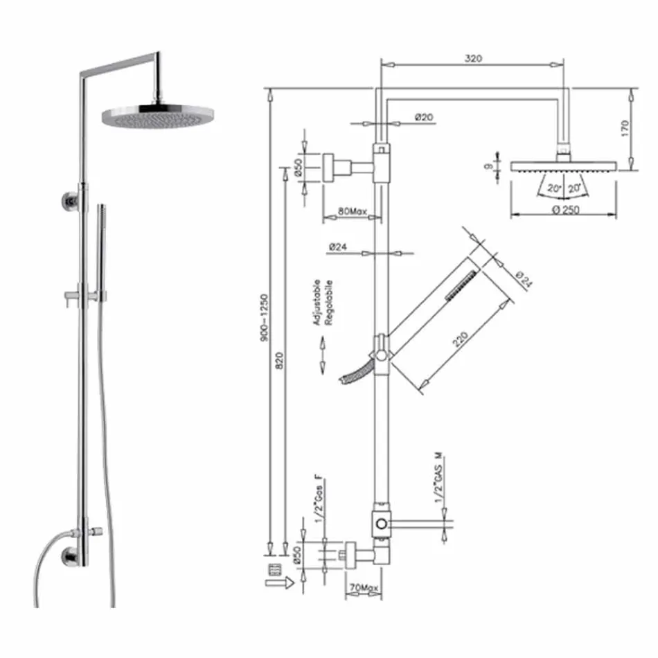 Kolumna prysznicowa z chromowanego mosiądzu z prysznicem ręcznym ABS wyprodukowanym we Włoszech - Selvio Viadurini