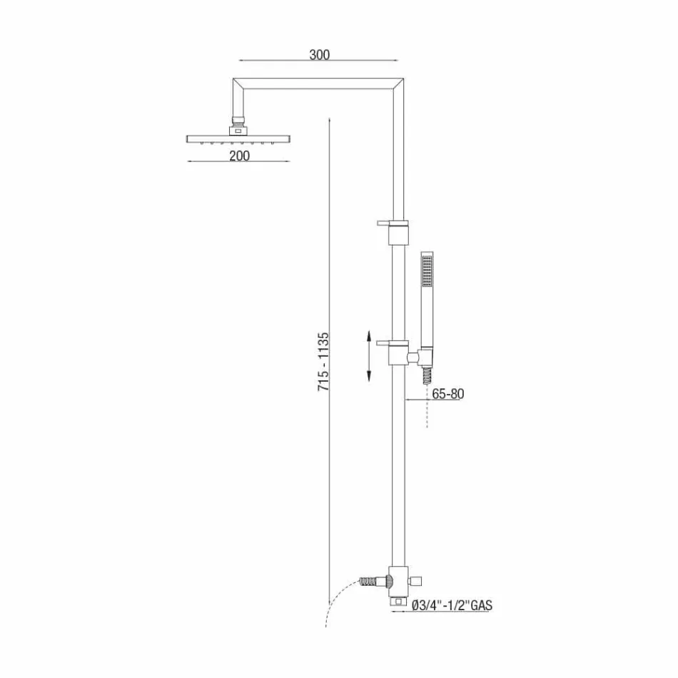 Kolumna prysznicowa z chromowanego mosiądzu z głowicą prysznicową i elastycznym wężem Made in Italy - Cunio Viadurini