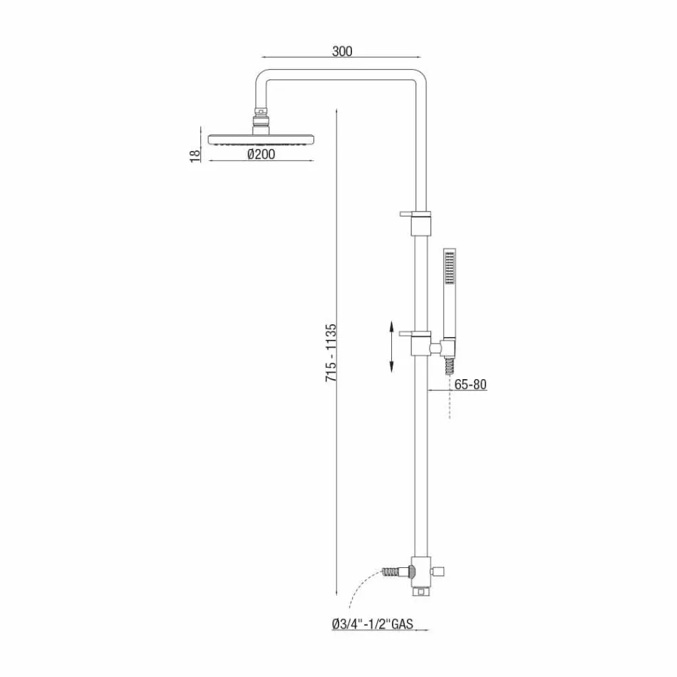 Teleskopowa i regulowana kolumna prysznicowa z chromowanego mosiądzu Made in Italy - Naspo Viadurini