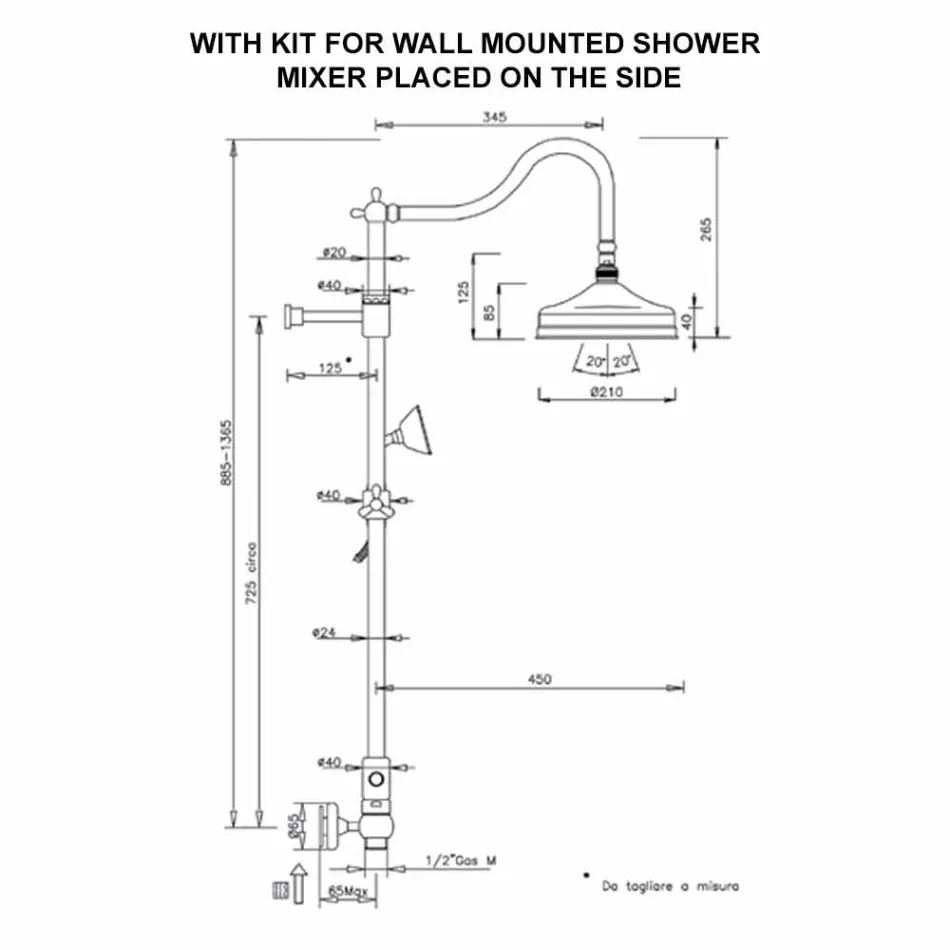 Mosiężna kolumna prysznicowa bez mieszacza Klasyczny design Made in Italy - Yunda Viadurini