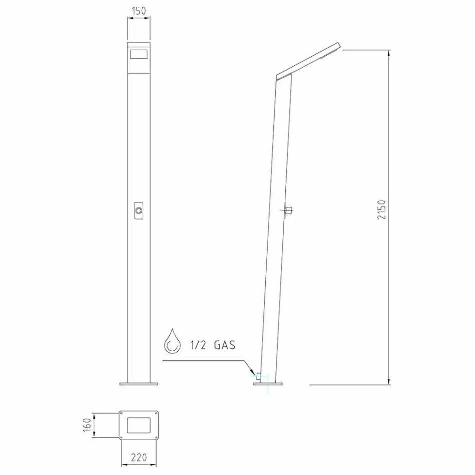 Zewnętrzna kolumna prysznicowa solarna ze stali nierdzewnej Made in Italy - Werner Viadurini