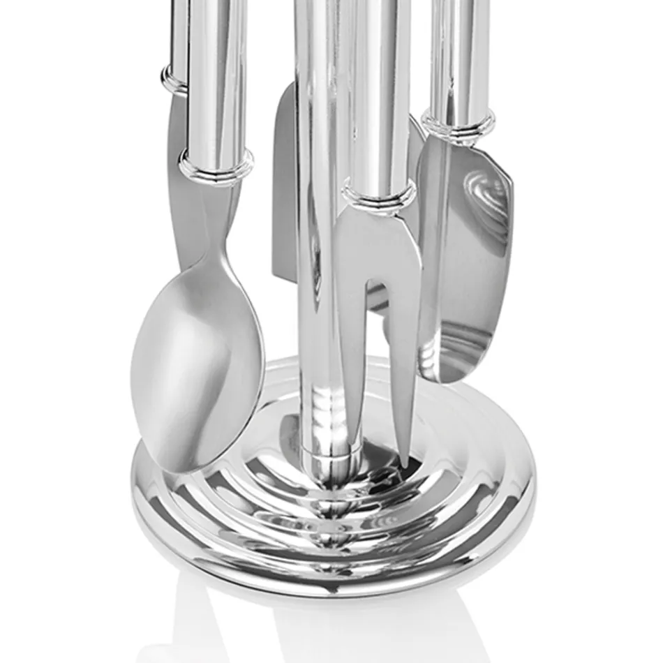 Noże do sera w srebrnym metalu z kryształami 5 sztuk - Marfio Viadurini