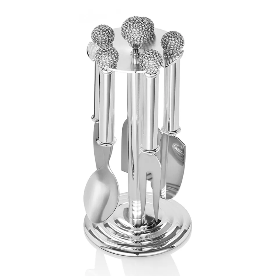 Noże do sera w srebrnym metalu z kryształami 5 sztuk - Marfio Viadurini