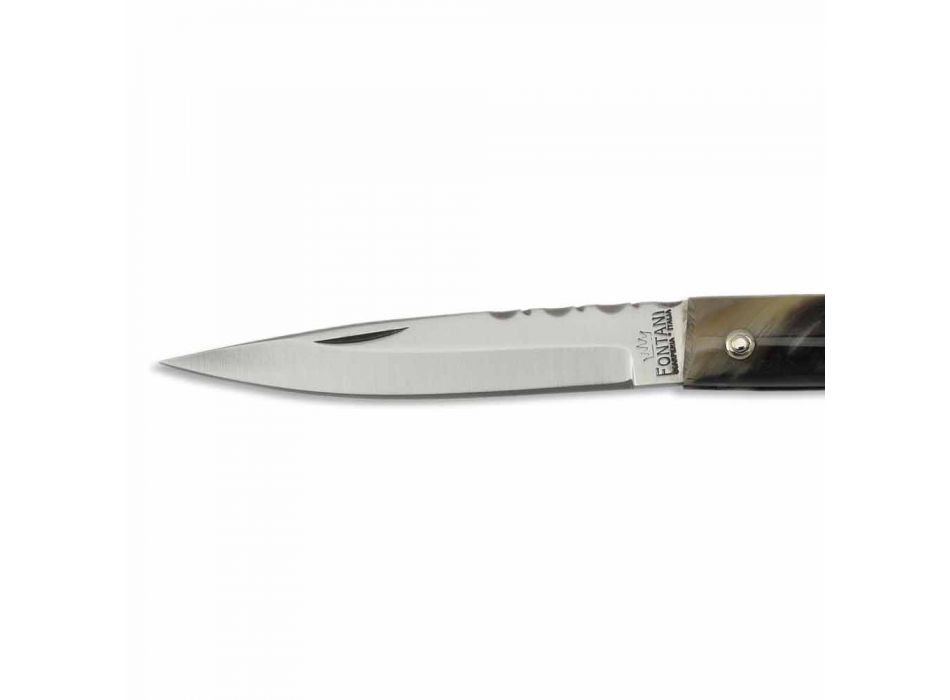 Nóż ze stalowym ostrzem i rękojeścią z rogu wołowego Made in Italy - Gobbo Viadurini
