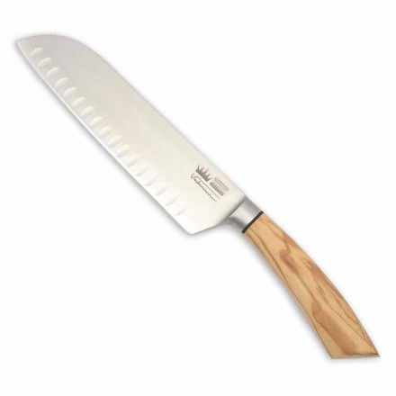 Ręcznie wykonany nóż Santoku z rogiem lub drewnianą rączką wyprodukowany we Włoszech - Toki Viadurini