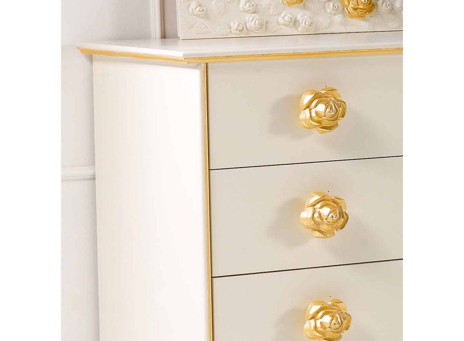 Dresser 4 szuflady wyposażone w drewniane gałki w kształcie ró Renoir Viadurini