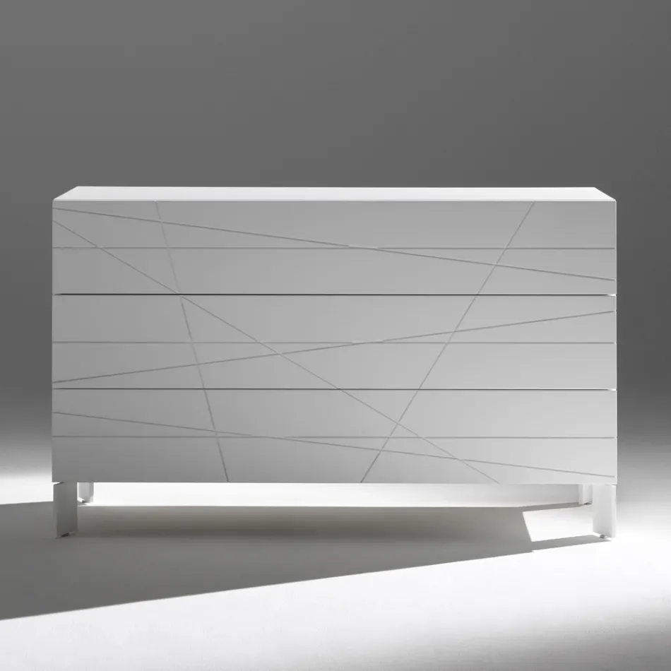 Komoda z 3 szufladami z malowanej płyty wiórowej - Gemelli Viadurini