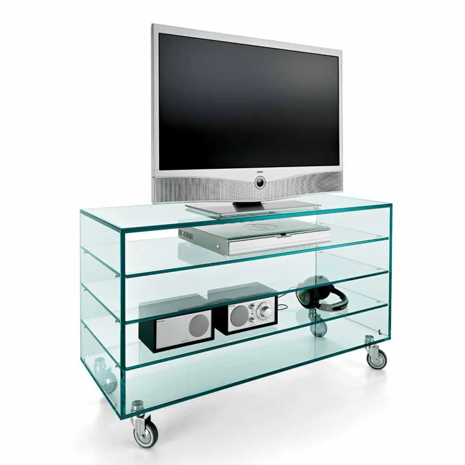 Ekstra lekka szklana komoda i sześć białych szuflad z drewna Made in Italy - Ganzo Viadurini