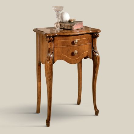 Klasyczny stolik nocny z 2 szufladami z drewna orzechowego Bassano Made in Italy - Commodus Viadurini