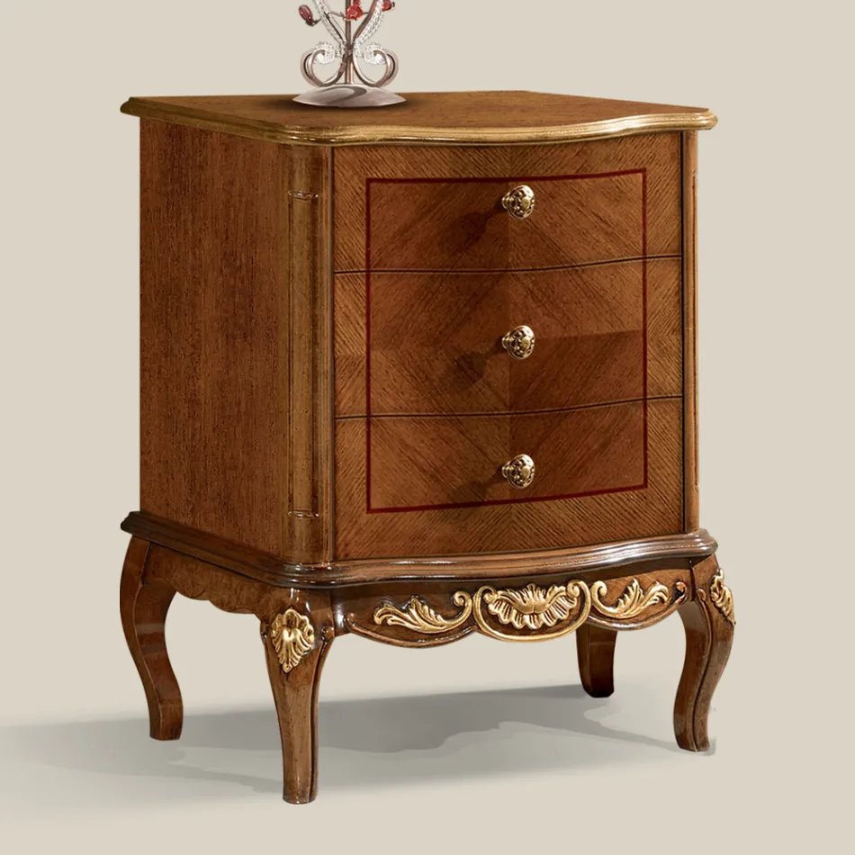 Sypialnia nocna z drewna z 3 szufladami Made in Italy - Chantilly Viadurini