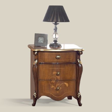 Klasyczny stolik nocny 3 luksusowe szuflady z drewna orzechowego Made in Italy - Cambrige Viadurini
