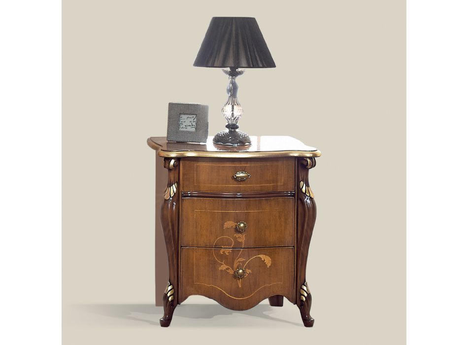 Klasyczny stolik nocny 3 luksusowe szuflady z drewna orzechowego Made in Italy - Cambrige Viadurini