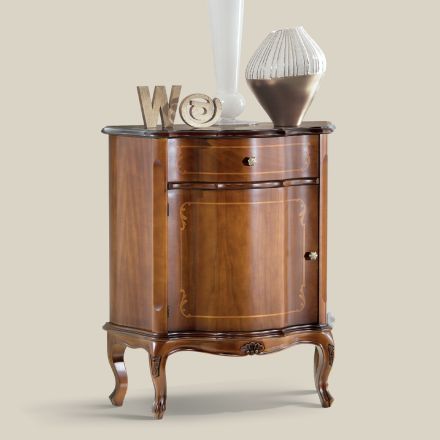 Klasyczny stolik nocny inkrustowane drewniane drzwiczki i szuflada Made in Italy - Leonor Viadurini