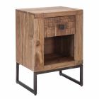 Zaprojektuj stolik nocny z szufladą z drewna akacjowego i żelaza - Dionne Viadurini