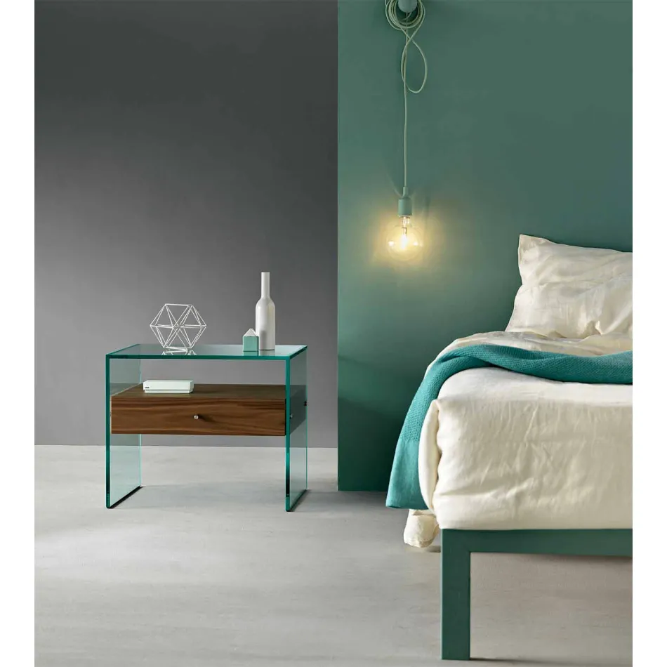 Stolik nocny o nowoczesnym designie z wyjątkowo przezroczystego szkła Made in Italy - Secret Viadurini