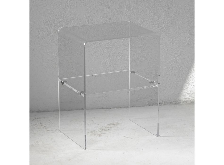 Przezroczysty akrylowy kryształowy stolik nocny z półką designerską - Minervo Viadurini