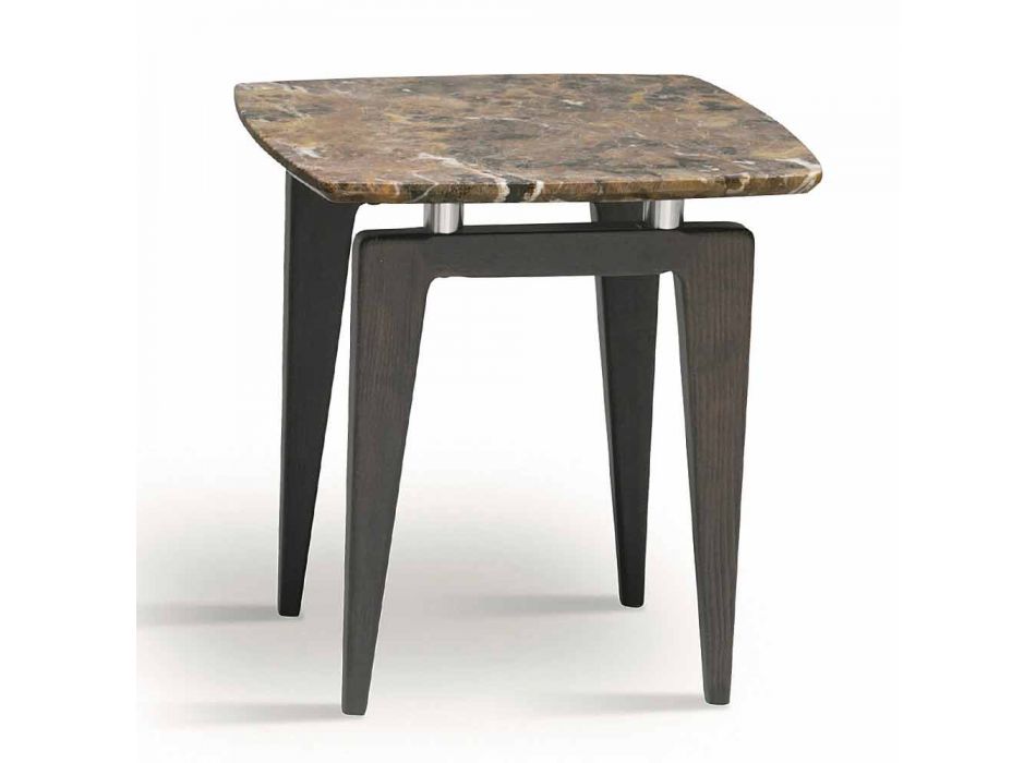 Marmurowy stolik nocny z drewnianą konstrukcją, wysokiej jakości Made in Italy - Raise Viadurini