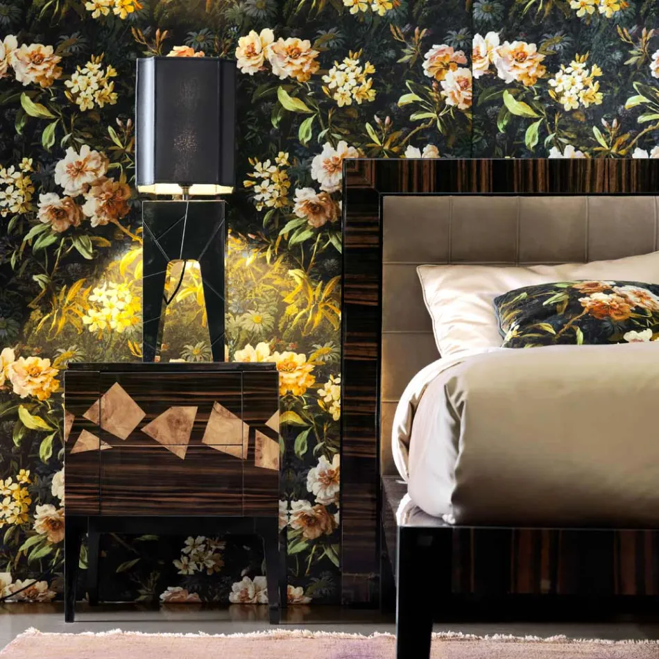 Stolik nocny z drewna orzechowego i hebanowego Grilli Zarafa, design Viadurini