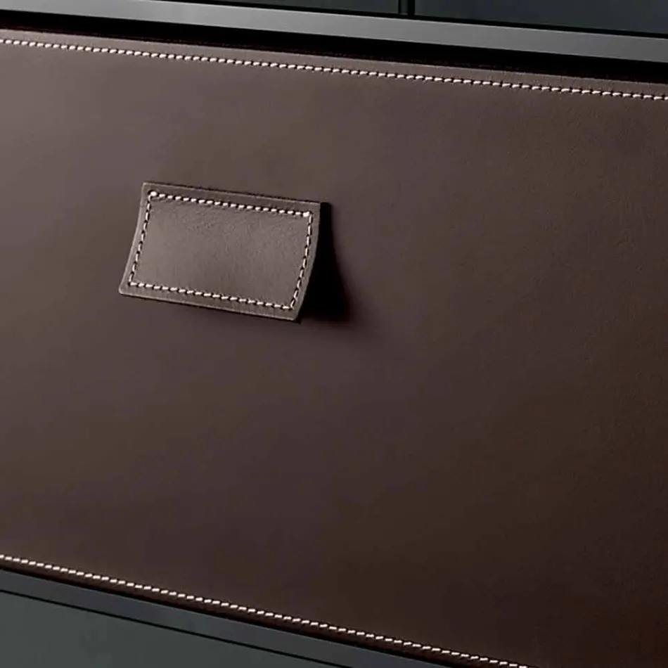 Szafka nocna z przydymionego szkła ze skórzaną szufladą 2 wymiary - Linzy Viadurini