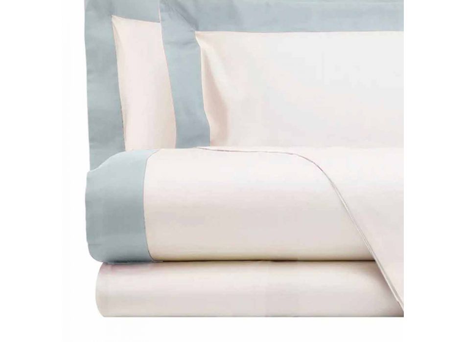 Satynowy komplet pościeli do łóżka podwójnego z kolorowymi krawędziami - hiacynt Viadurini