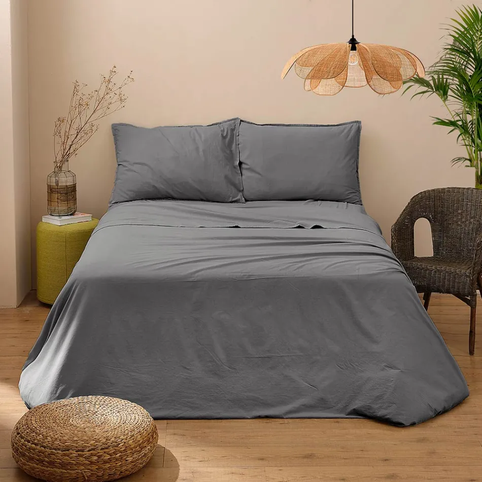 Kompletne łóżko dwuosobowe z czystej bawełny, barwionej i cieniowanej - Delikatność Viadurini