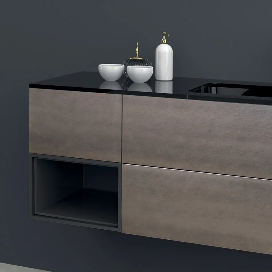 Kompozycja 2 Zawieszone meble łazienkowe w lakierze platynowym Mdf 120 cm - Renga Viadurini