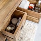 Kompozycja 3 Meble łazienkowe z drewna tekowego z umywalką z żywicy - Essence Viadurini