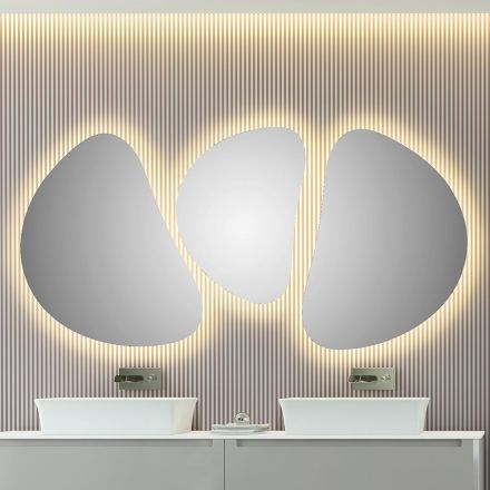 Kompozycja 3 lustra ścienne z oświetleniem LED Made in Italy - Fagiolao Viadurini