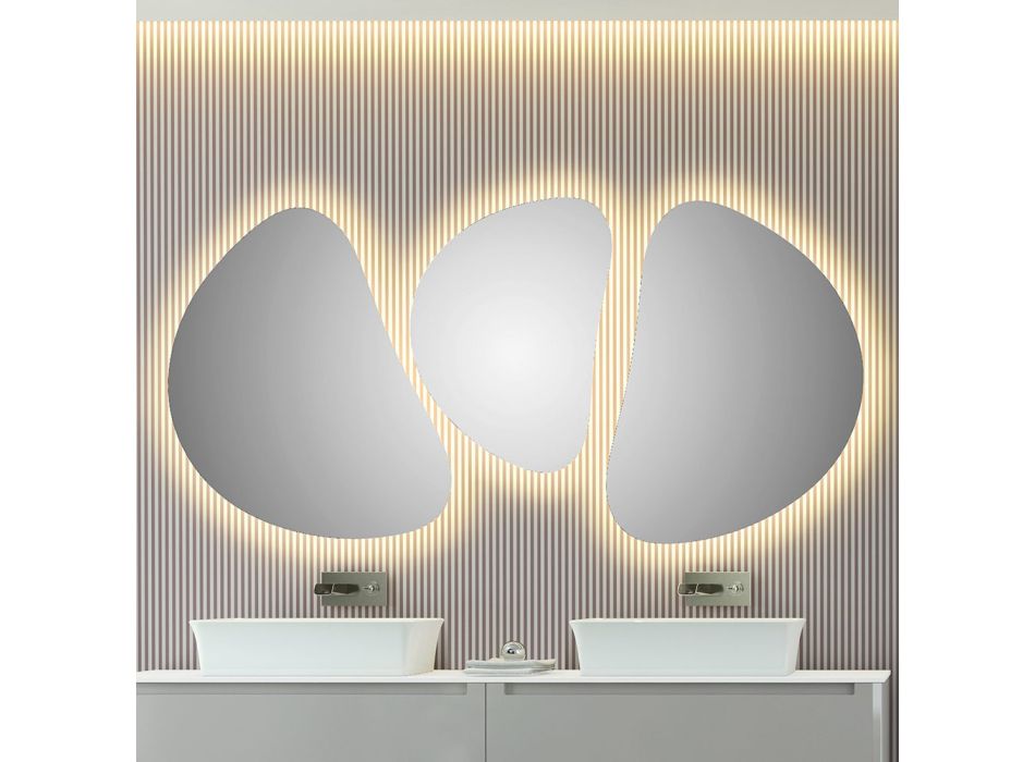Kompozycja 3 lustra ścienne z oświetleniem LED Made in Italy - Fagiolao Viadurini