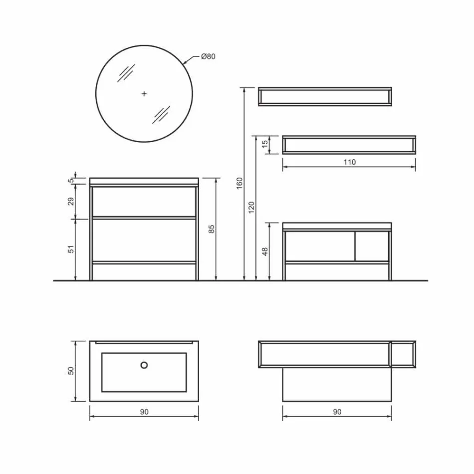 Kompozycja 5 Wolnostojące meble łazienkowe z metalu, Ecolegno i luksusowej kamionki - Cizco Viadurini