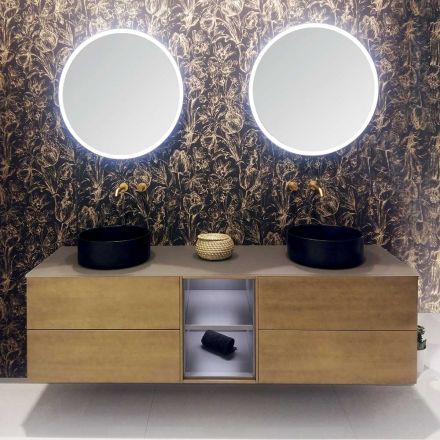Kompozycja 5 Zawieszone meble łazienkowe z drewna i kryształu Made in Italy - Renga Viadurini