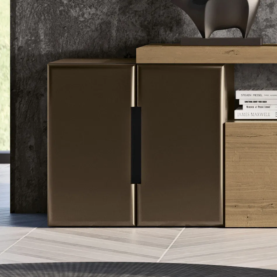 Nowoczesna kompozycja ścienna z tkanego dębu nordyckiego i żelaznego wykończenia - Siri Viadurini