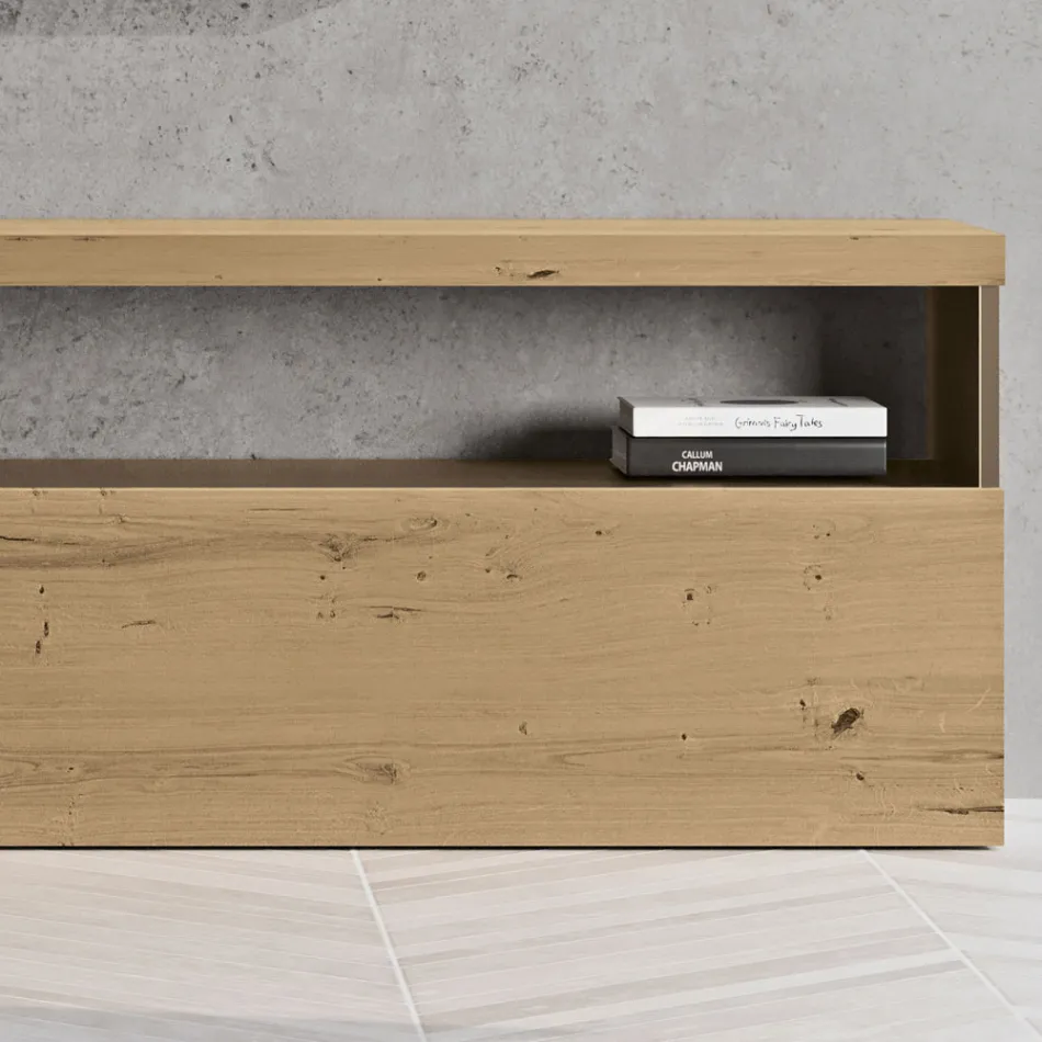 Nowoczesna kompozycja ścienna z tkanego dębu nordyckiego i żelaznego wykończenia - Siri Viadurini