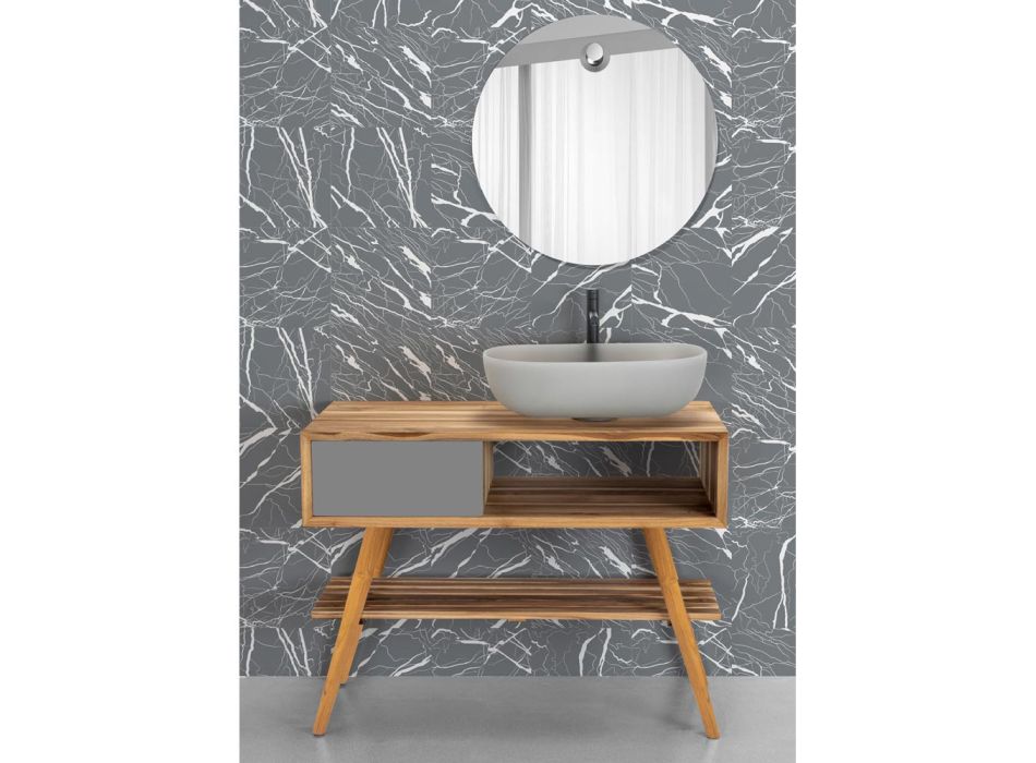 Szara kompozycja mebli łazienkowych z lustrem i szafką naziemną - Sylviane Viadurini