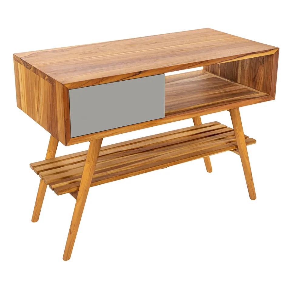 Szara kompozycja mebli łazienkowych z lustrem i szafką naziemną - Sylviane Viadurini